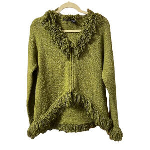 WIND RIVER OLIVE GREEN FRINGE FULL ZIP Y2K CARDIGAN SWEATER